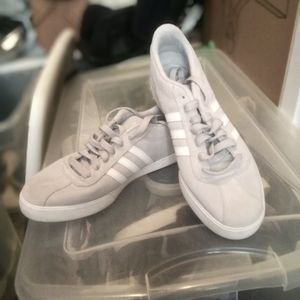 Adidas. Suede leather. Soft gray. Never been worn. Size 9.
